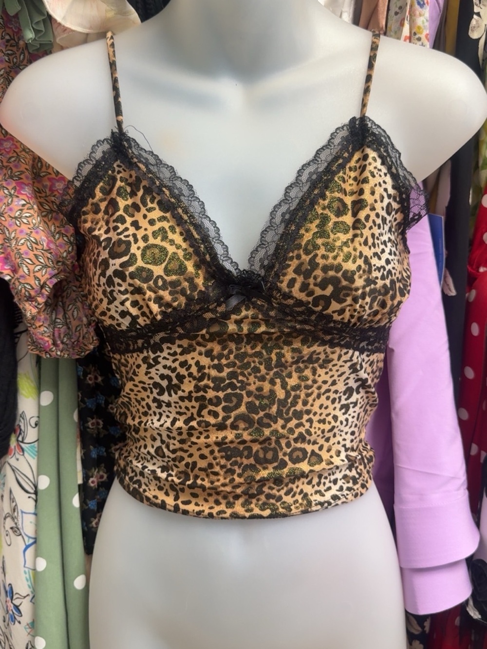 Y2K Leopard Lace Trim Camisole Tank Top - Women's Intimates